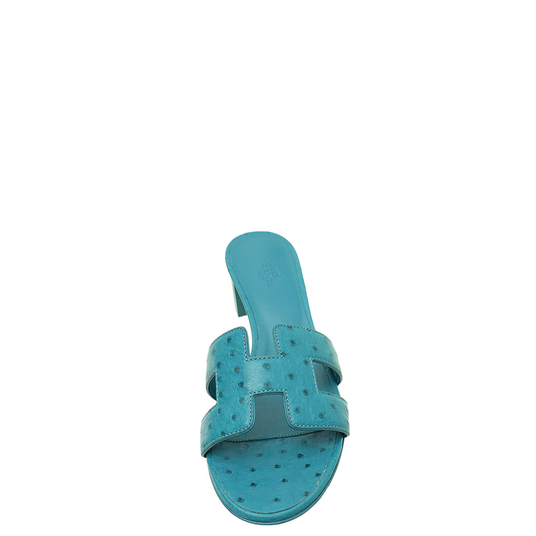 Top quality Hermes Bleu Vif Ostrich Oasis Sandal 37