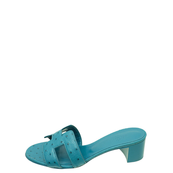 Top quality Hermes Bleu Vif Ostrich Oasis Sandal 37