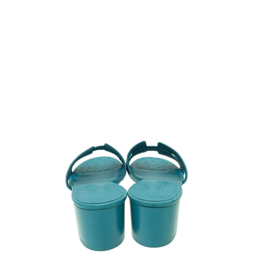Hermes Bleu Vif Ostrich Oasis Sandal 37