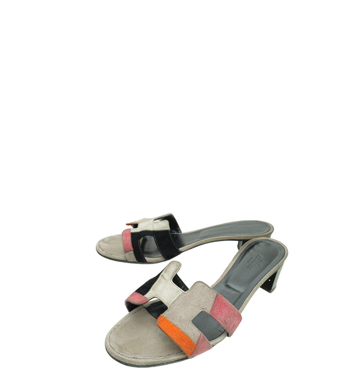 Hermes Multicolor Oasis Goatskin Suede Sandal 38.5