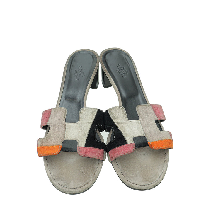 Hermes Multicolor Oasis Goatskin Suede Sandal 38.5