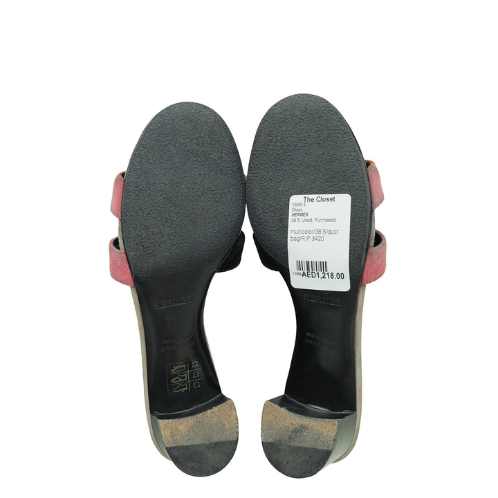 Hermes Multicolor Oasis Goatskin Suede Sandal 38.5