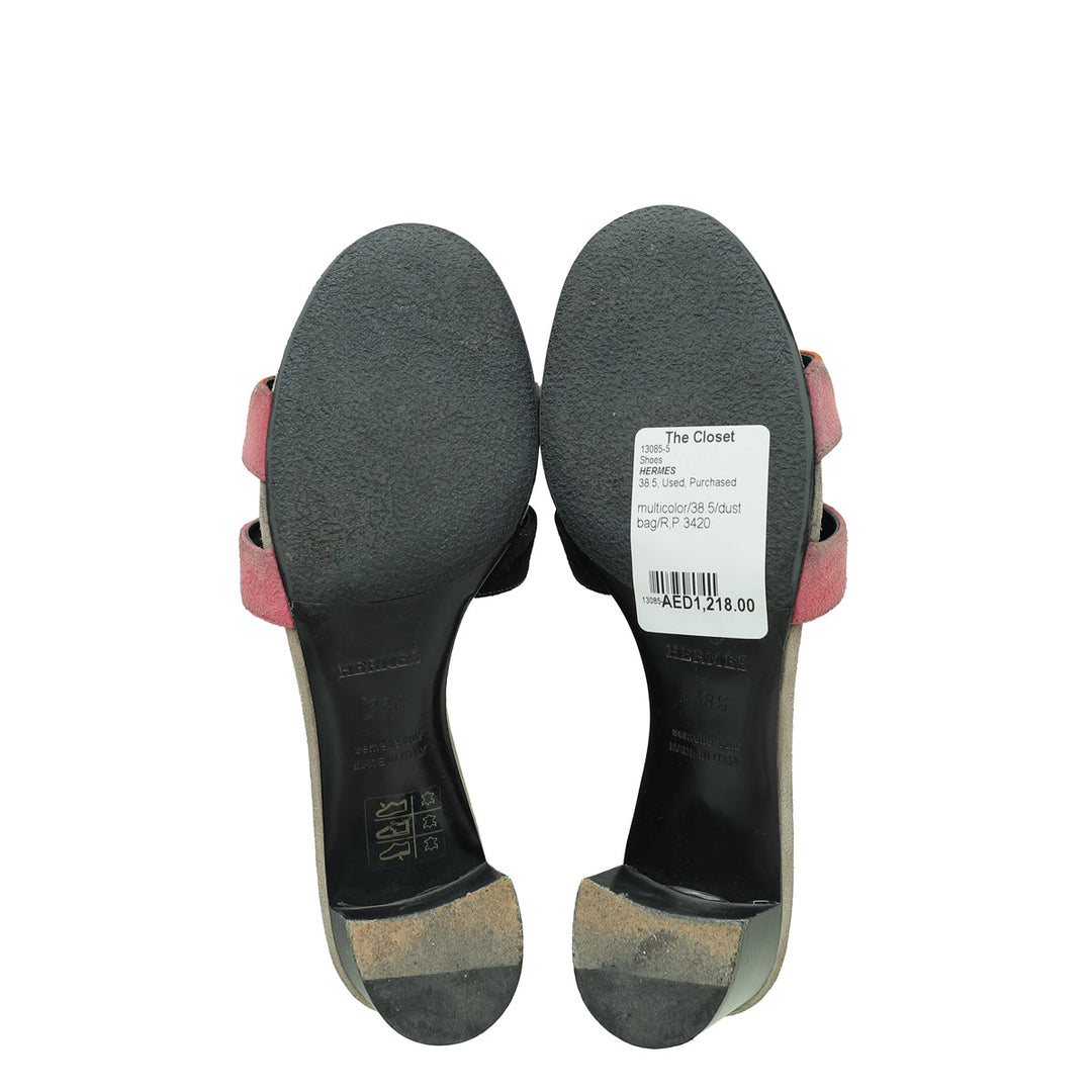Top quality Hermes Multicolor Oasis Goatskin Suede Sandal 38.5