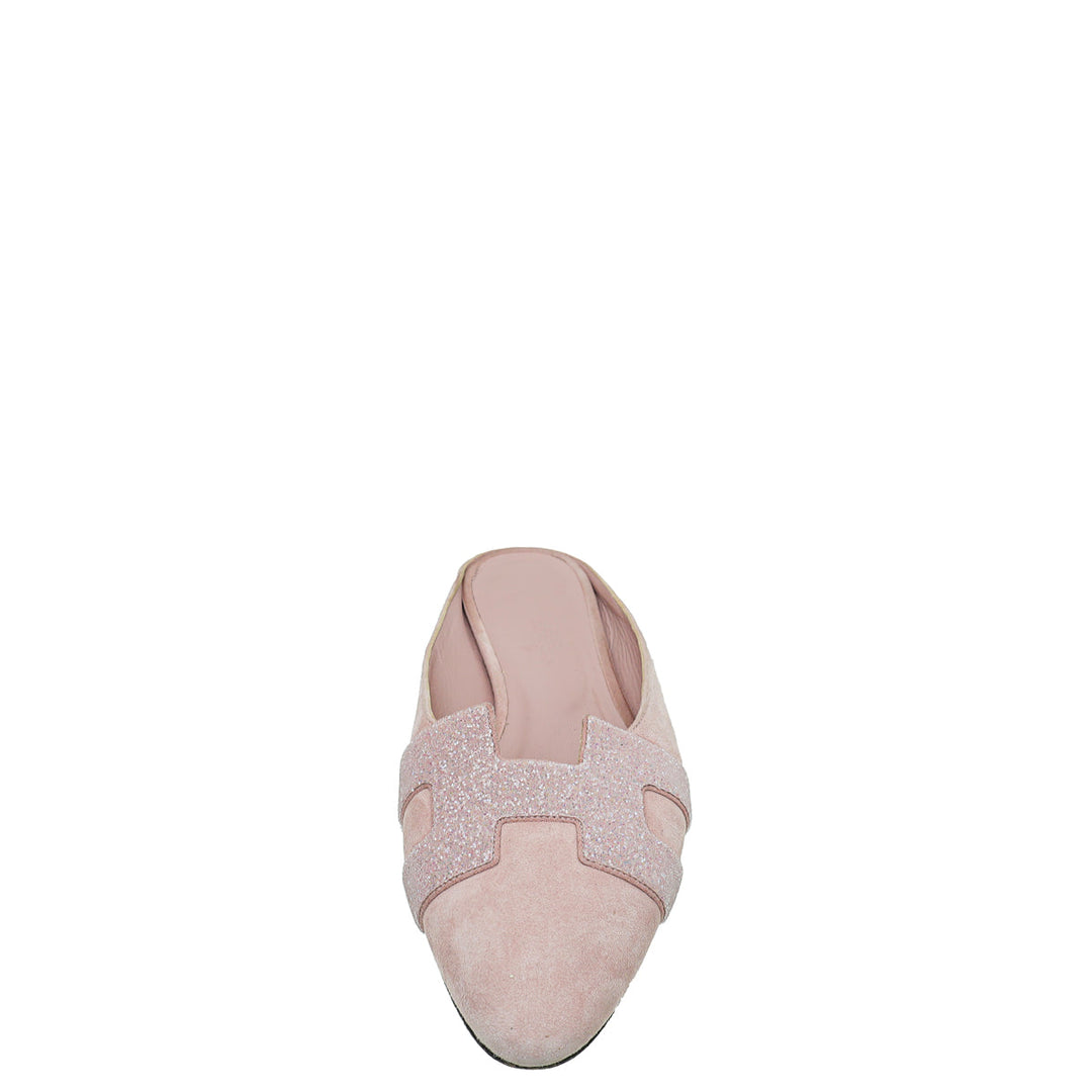 Top quality Hermes Pink Suede Roxane Mules w/Crystal Details 38.5