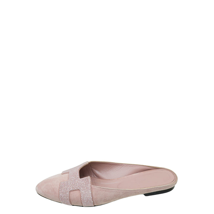 Top quality Hermes Pink Suede Roxane Mules w/Crystal Details 38.5