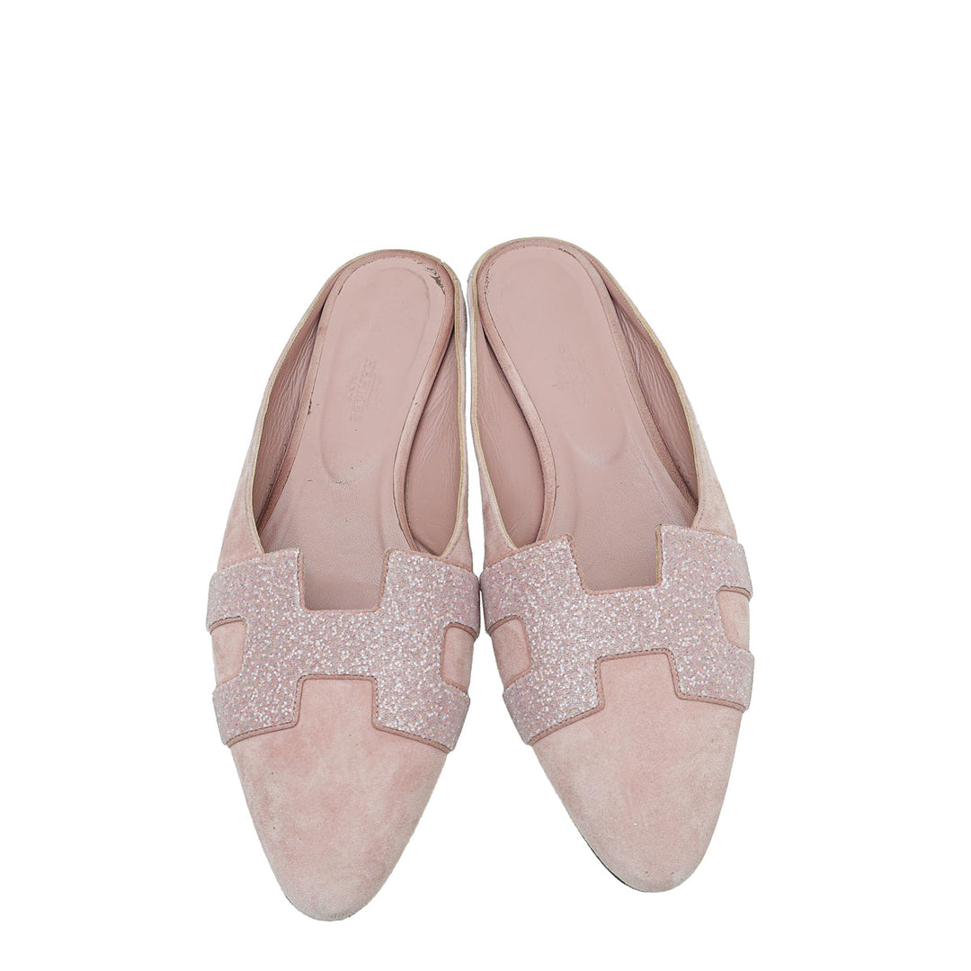Top quality Hermes Pink Suede Roxane Mules w/Crystal Details 38.5