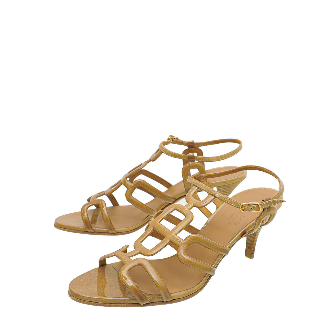 Hermes Beige Brown Cut Out Sandal 38.5