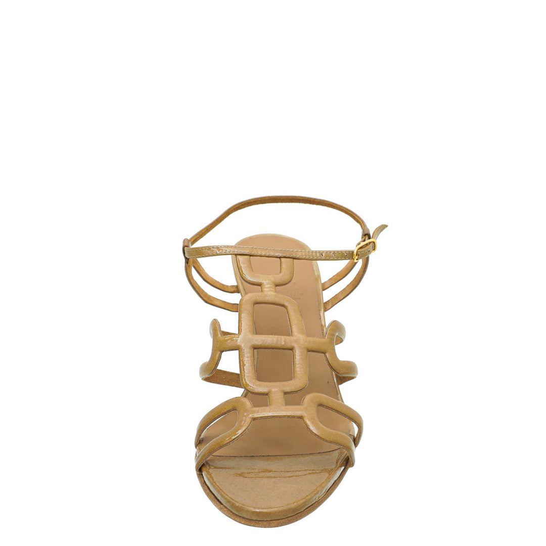Hermes Beige Brown Cut Out Sandal 38.5