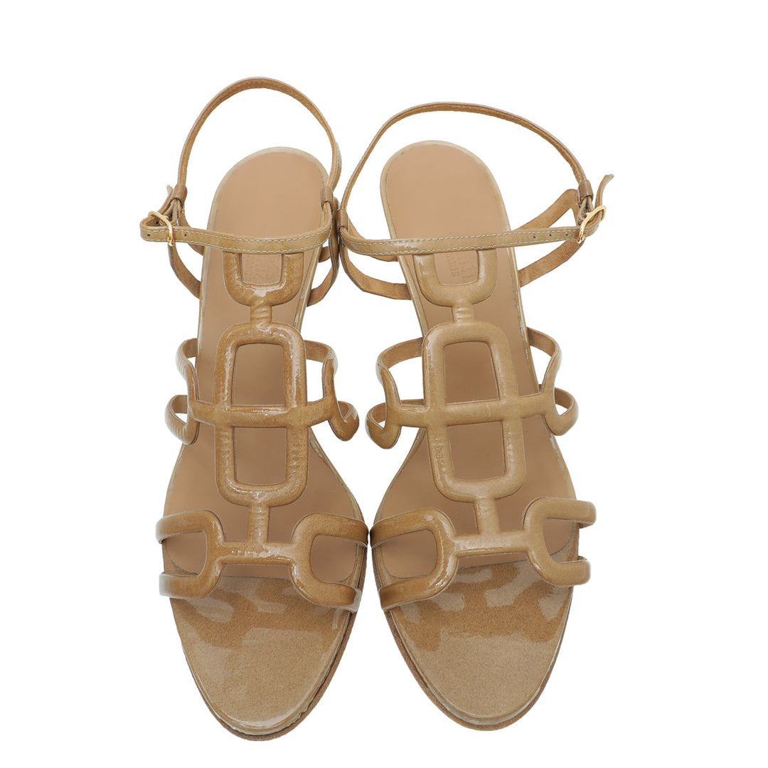 Top quality Hermes Beige Brown Cut Out Sandal 38.5