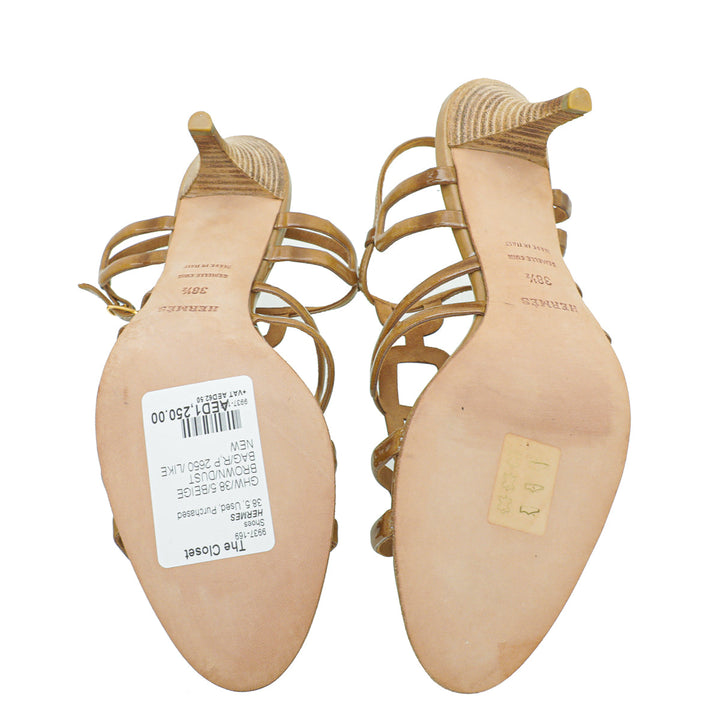 Top quality Hermes Beige Brown Cut Out Sandal 38.5