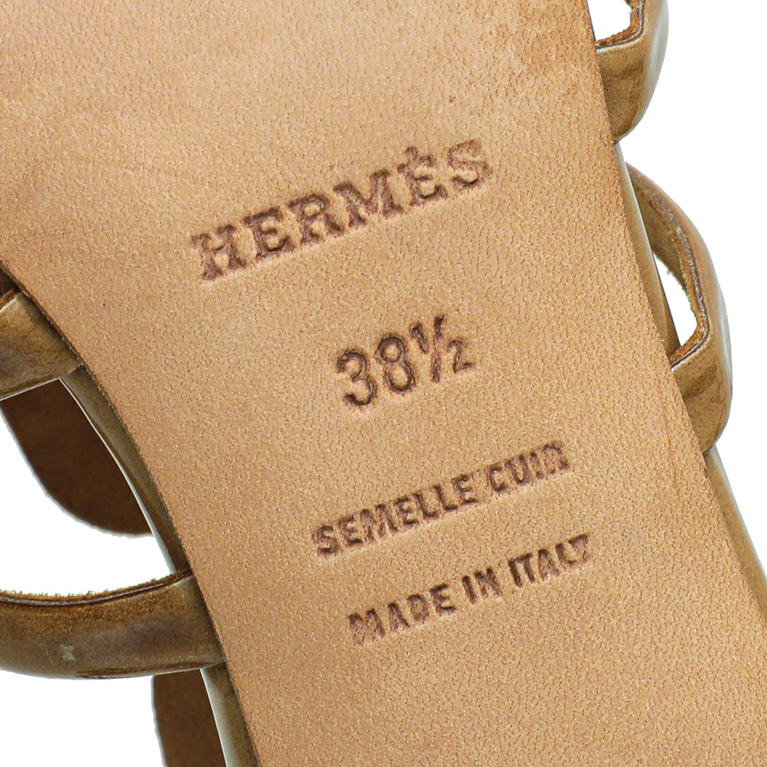 Top quality Hermes Beige Brown Cut Out Sandal 38.5