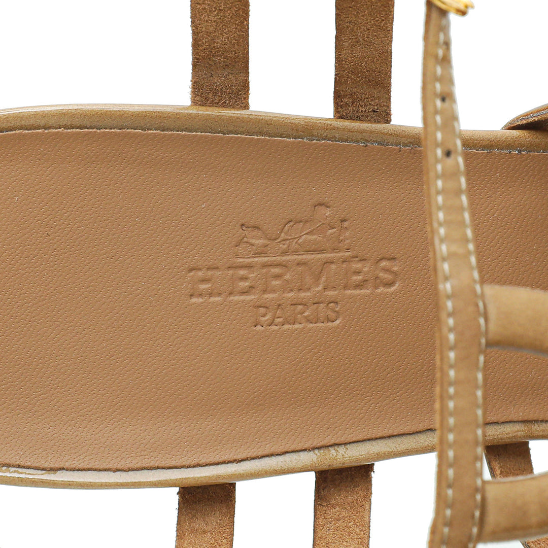 Top quality Hermes Beige Brown Cut Out Sandal 38.5