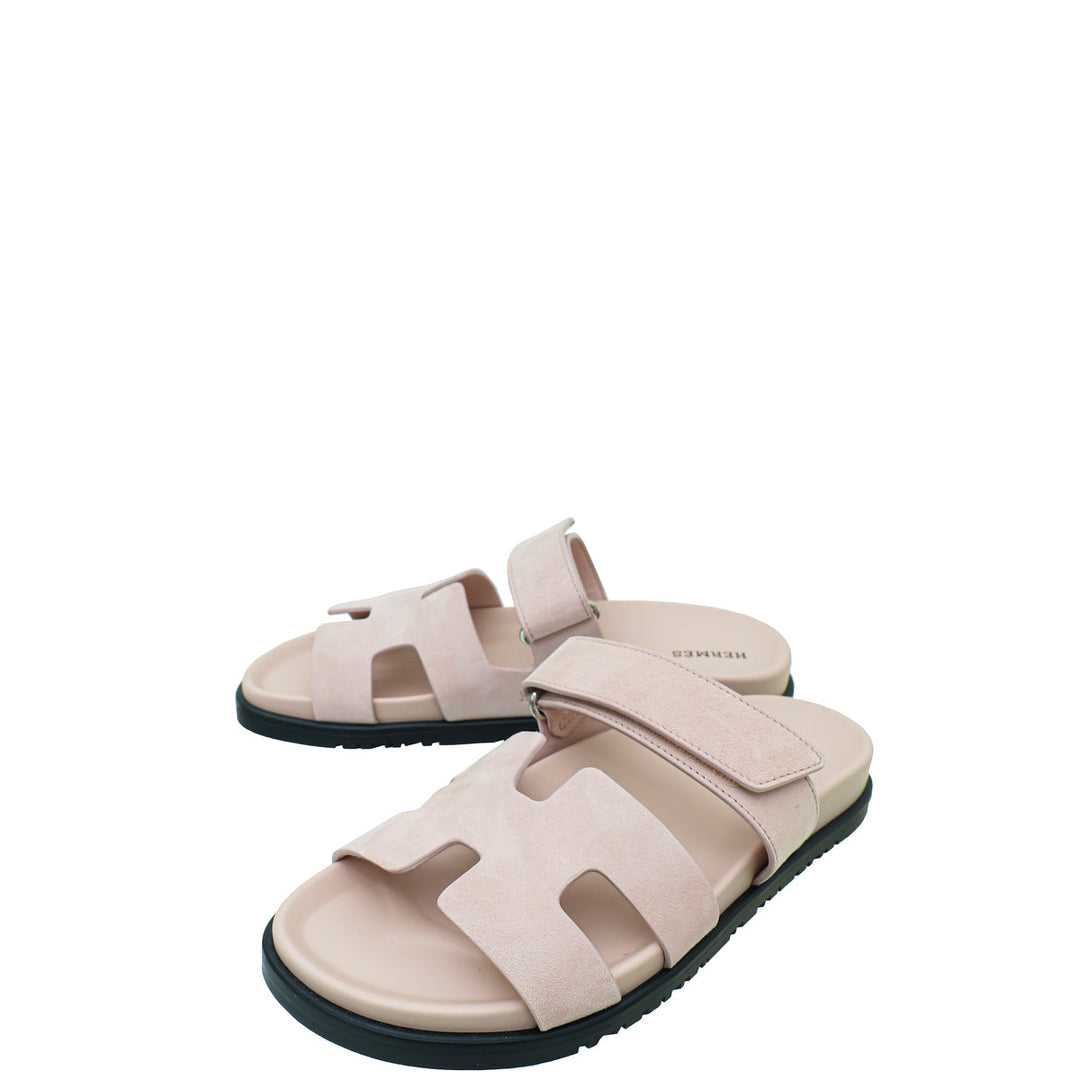 Hermes Rose Porcelaine Suede Chypre Sandal 38.5
