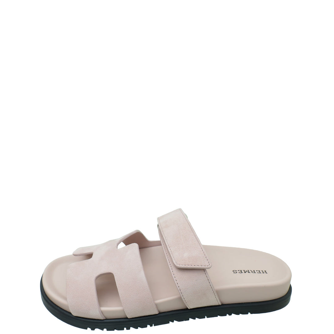 Top quality Hermes Rose Porcelaine Suede Chypre Sandal 38.5