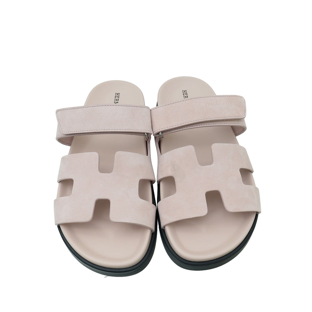 Hermes Rose Porcelaine Suede Chypre Sandal 38.5