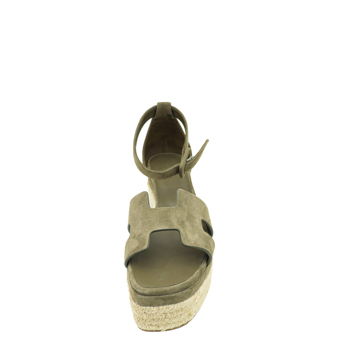 Top quality Hermes Vert Toundr Elda Suede Goatskin Espadrille 38
