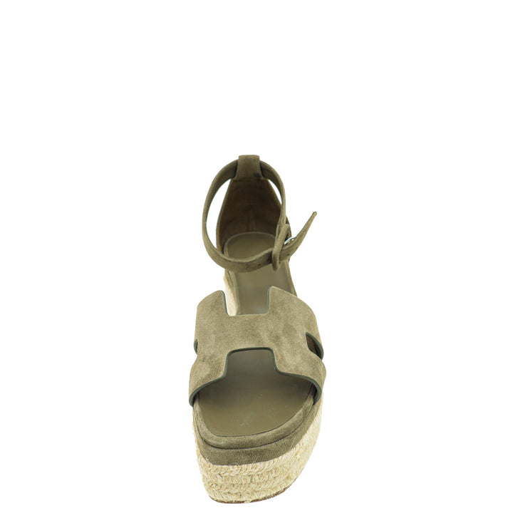 Top quality Hermes Vert Toundr Elda Suede Goatskin Espadrille 38