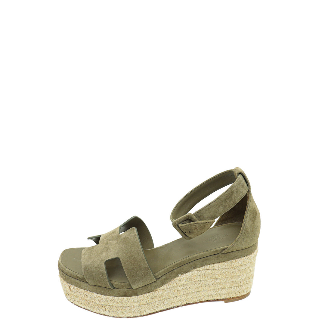 Top quality Hermes Vert Toundr Elda Suede Goatskin Espadrille 38