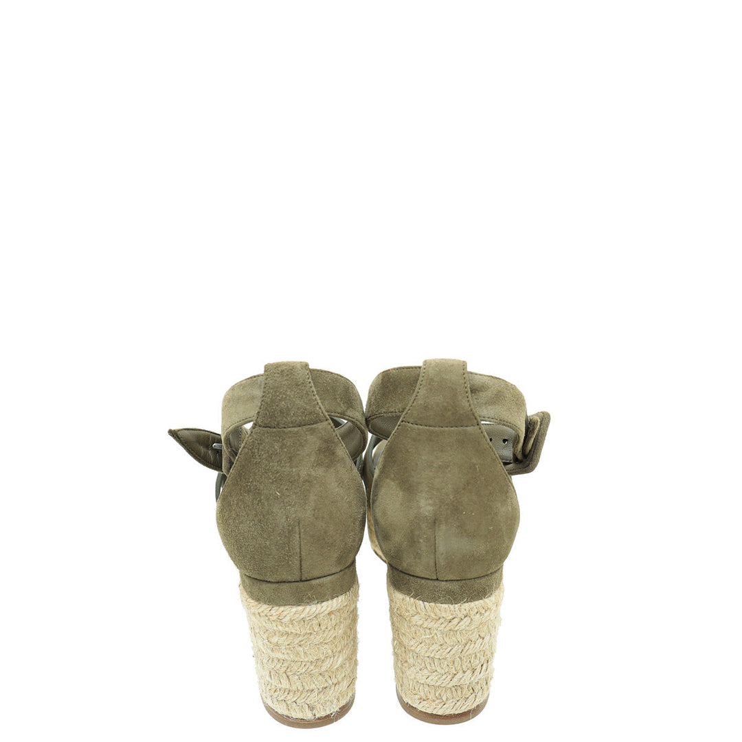 Top quality Hermes Vert Toundr Elda Suede Goatskin Espadrille 38