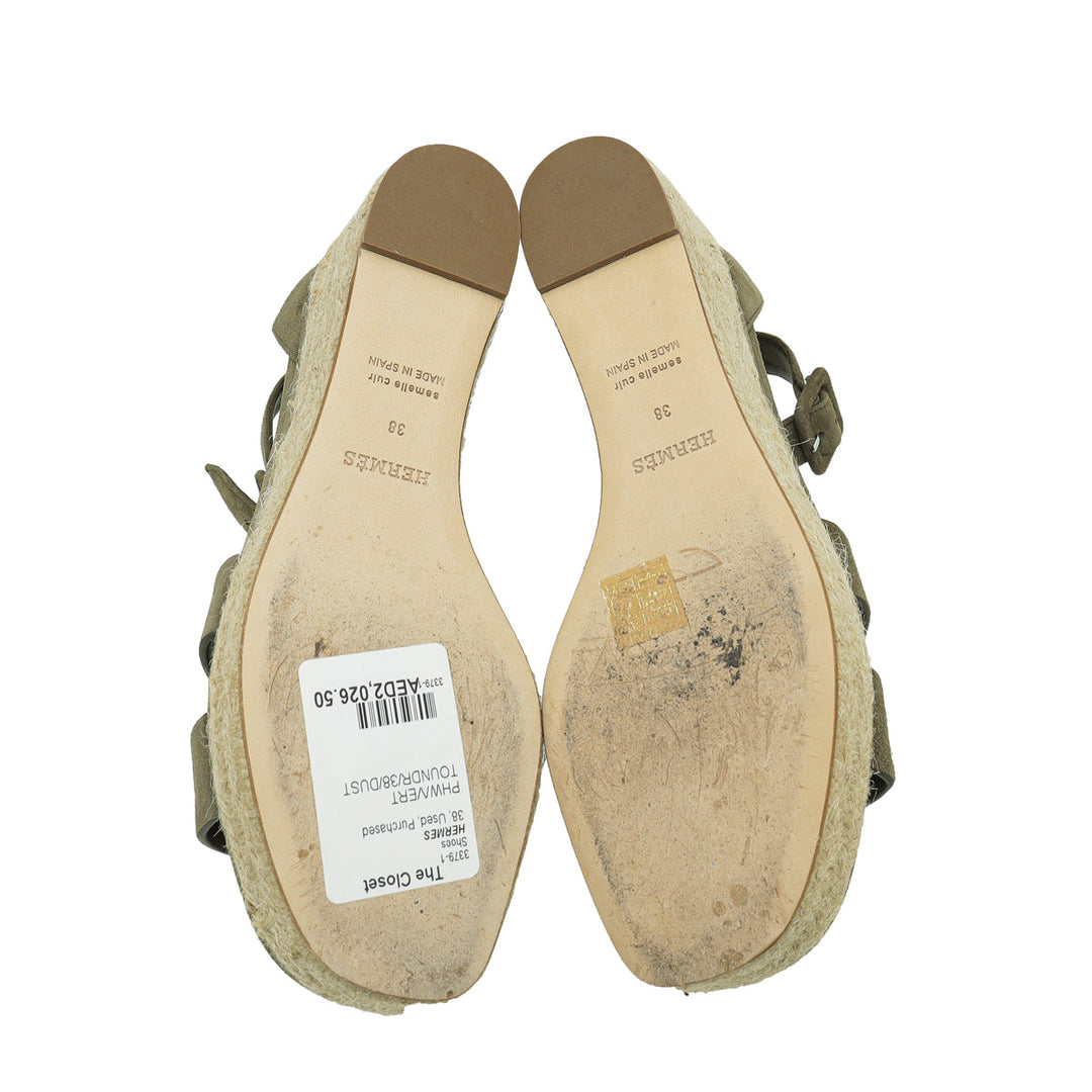 Top quality Hermes Vert Toundr Elda Suede Goatskin Espadrille 38