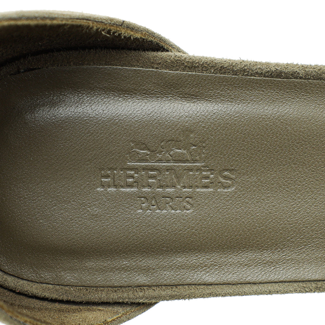 Top quality Hermes Vert Toundr Elda Suede Goatskin Espadrille 38
