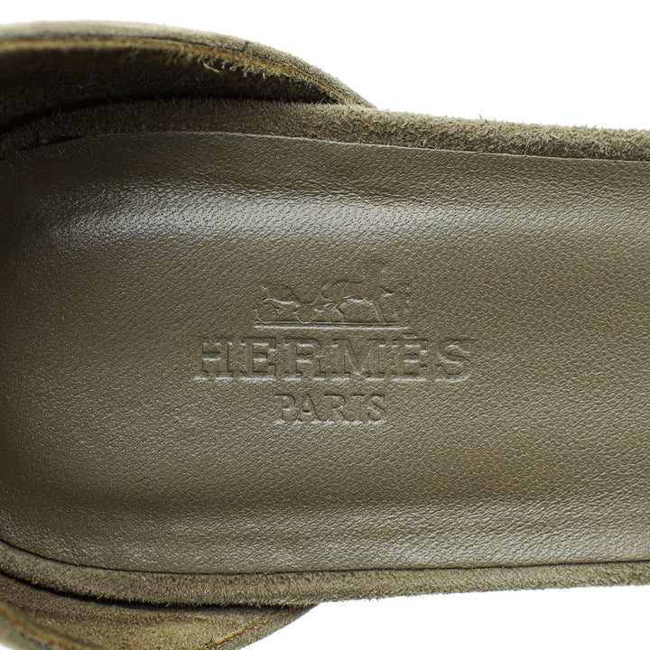 Top quality Hermes Vert Toundr Elda Suede Goatskin Espadrille 38