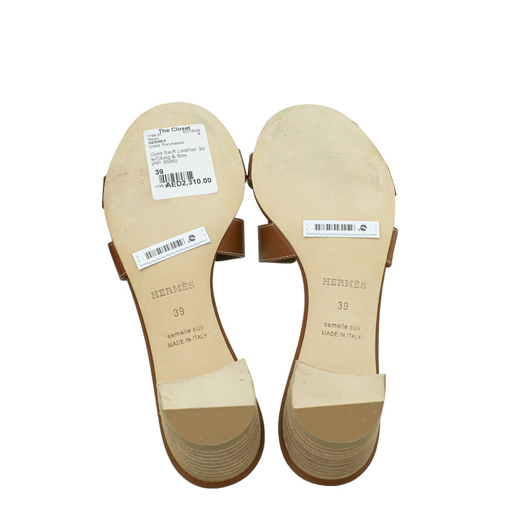 Top quality Hermes Gold Oasis Sandal 39