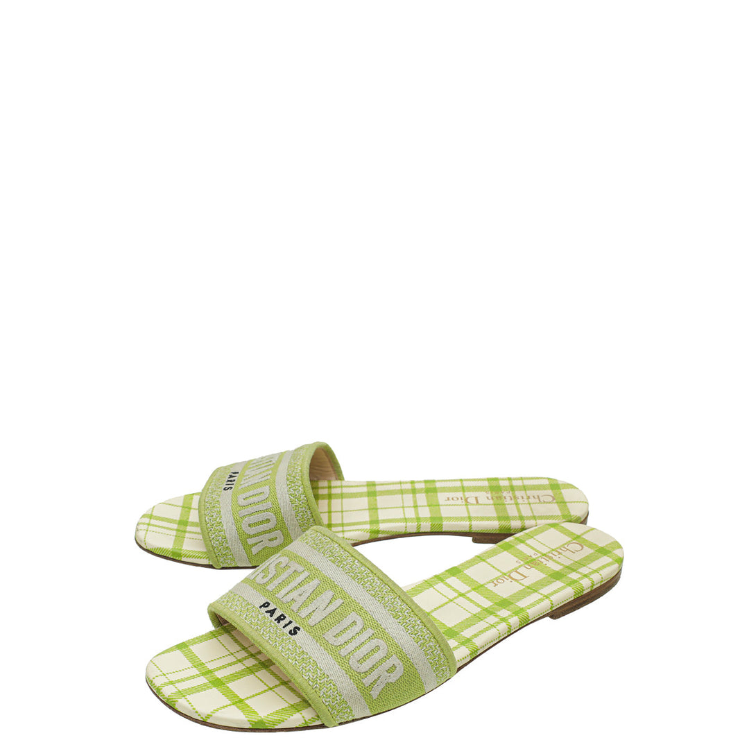 Christian Dior Lime Checkered Dway Embroidered Flat Sandal 40