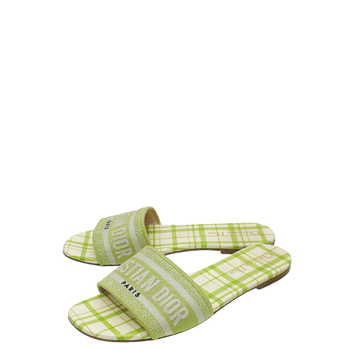 Christian Dior Lime Checkered Dway Embroidered Flat Sandal 40