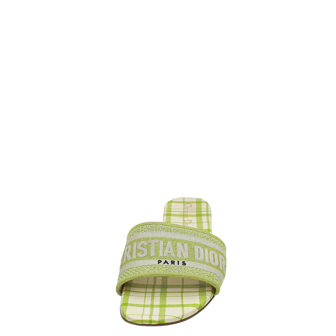 Christian Dior Lime Checkered Dway Embroidered Flat Sandal 40