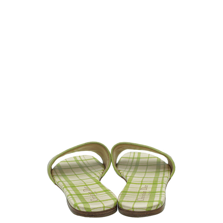 Christian Dior Lime Checkered Dway Embroidered Flat Sandal 40