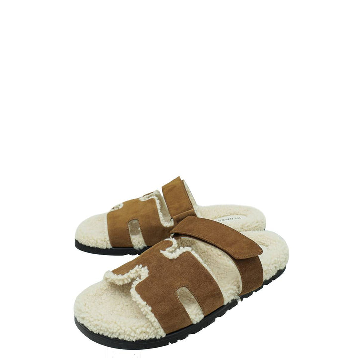 Top quality Hermes Bicolor Suede Wool Shearling Chypre Sandal 42