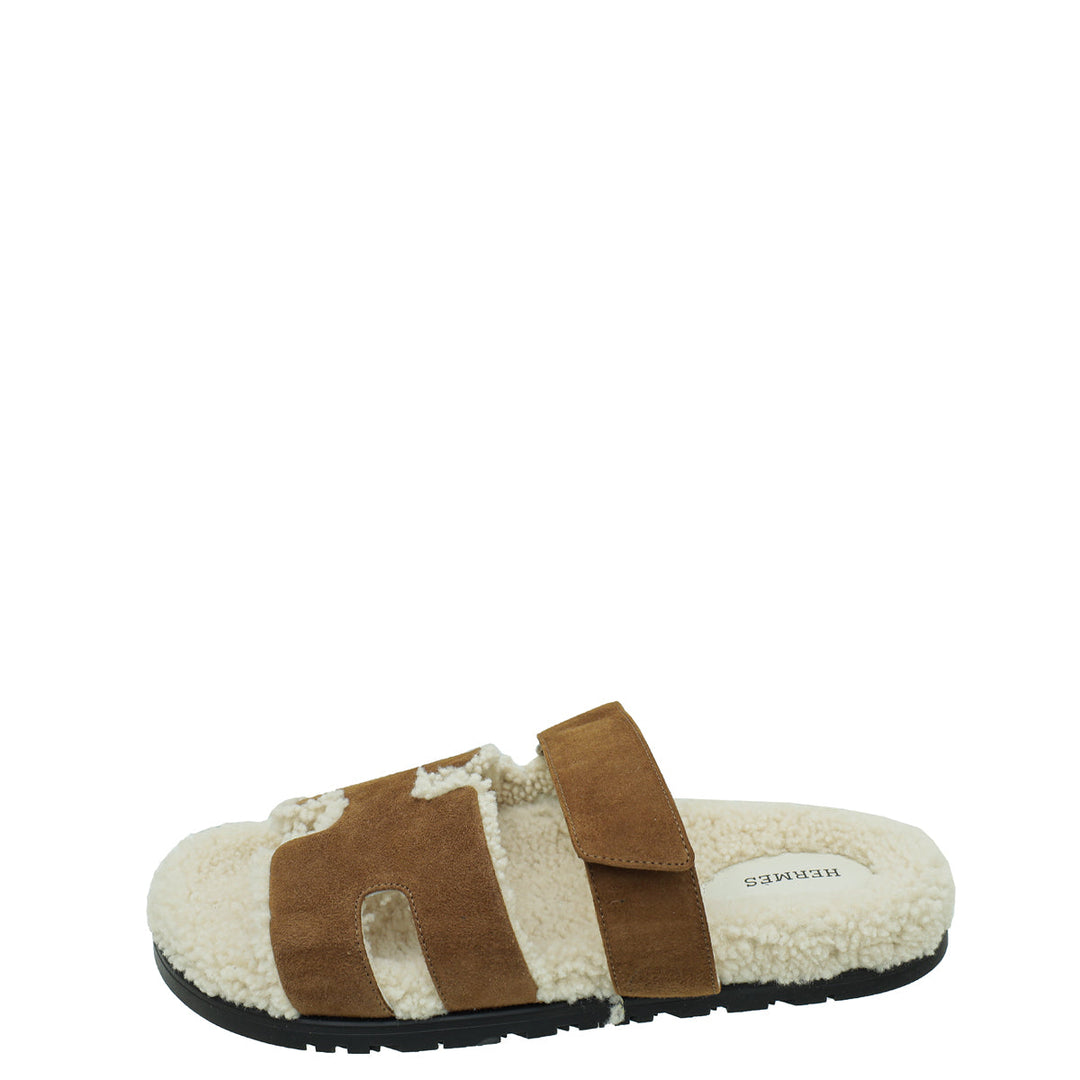 Top quality Hermes Bicolor Suede Wool Shearling Chypre Sandal 42