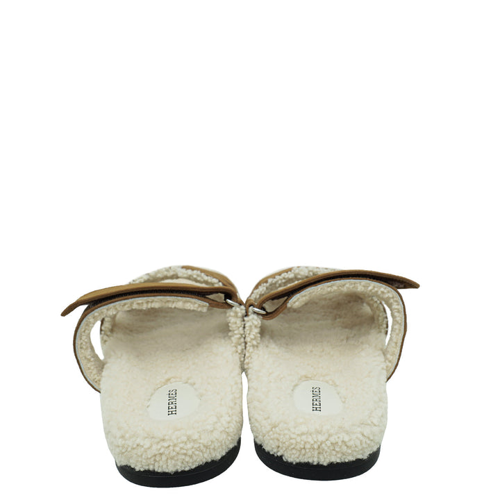 Top quality Hermes Bicolor Suede Wool Shearling Chypre Sandal 42