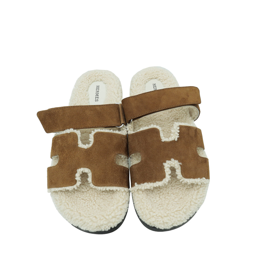 Top quality Hermes Bicolor Suede Wool Shearling Chypre Sandal 42