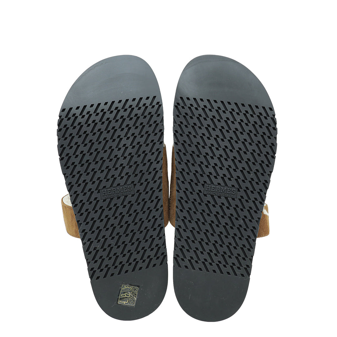 Hermes Bicolor Suede Wool Shearling Chypre Sandal 42