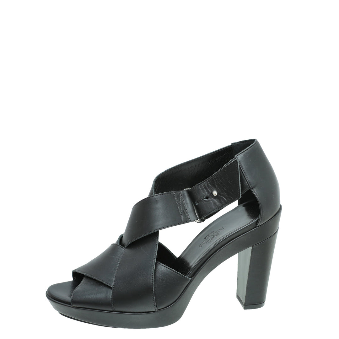Top quality Hermes Noir Cross Strappy Platform Sandal 38.5