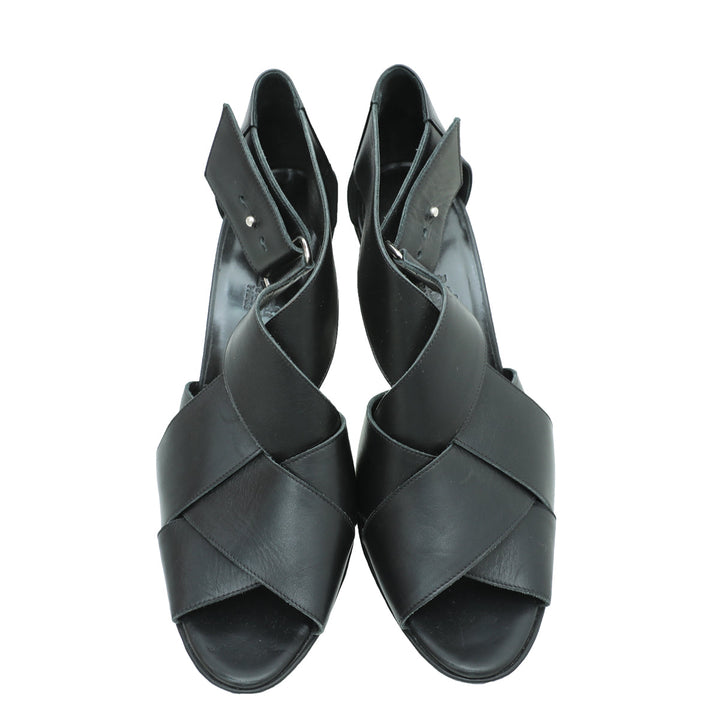 Hermes Noir Cross Strappy Platform Sandal 38.5
