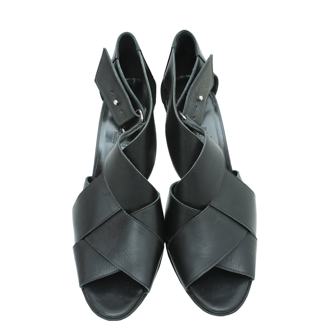Top quality Hermes Noir Cross Strappy Platform Sandal 38.5