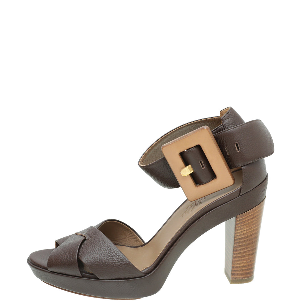 Hermes Chocolate Buckle Platform Sandal 38