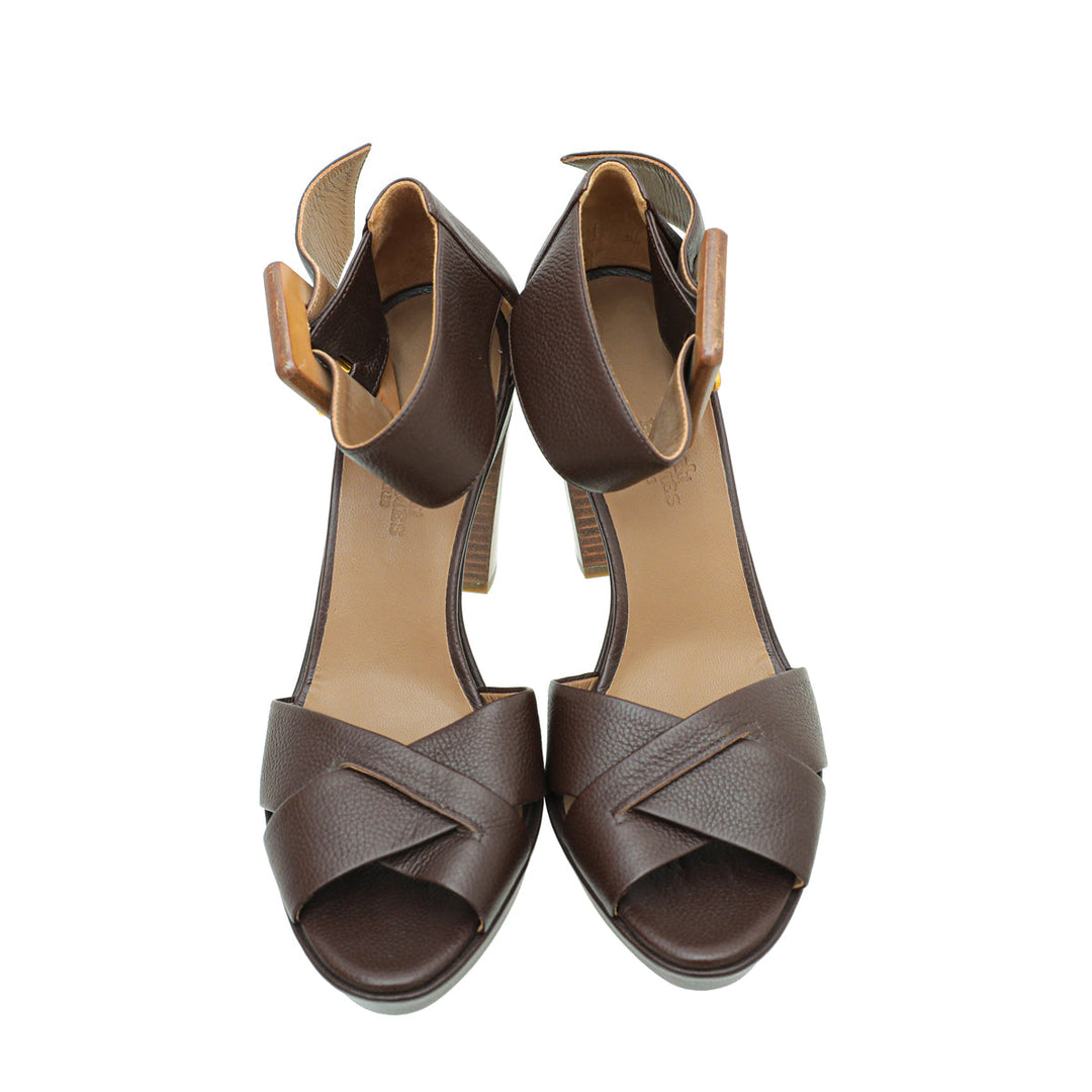 Top quality Hermes Chocolate Buckle Platform Sandal 38