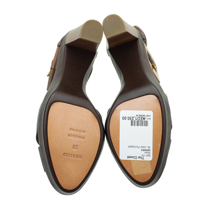 Hermes Chocolate Buckle Platform Sandal 38