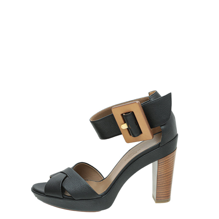 Hermes Noir Buckle Platform Sandal 38