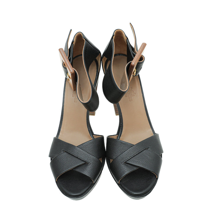 Hermes Noir Buckle Platform Sandal 38