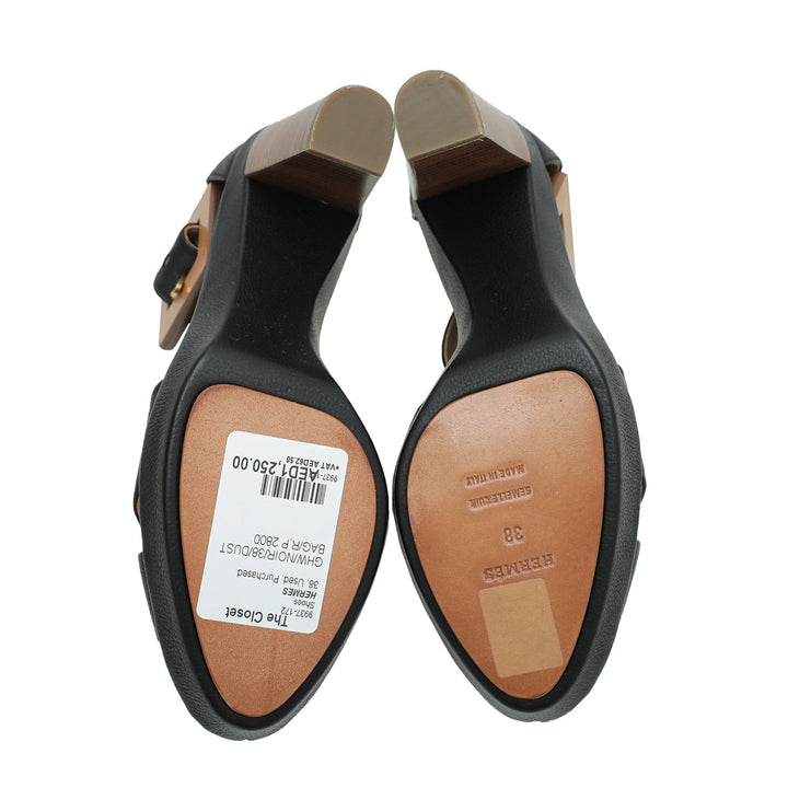Hermes Noir Buckle Platform Sandal 38