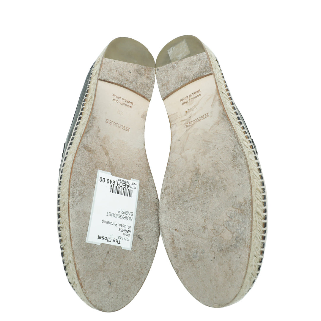 Top quality Hermes Noir Trip Goatskin Espadrille 39