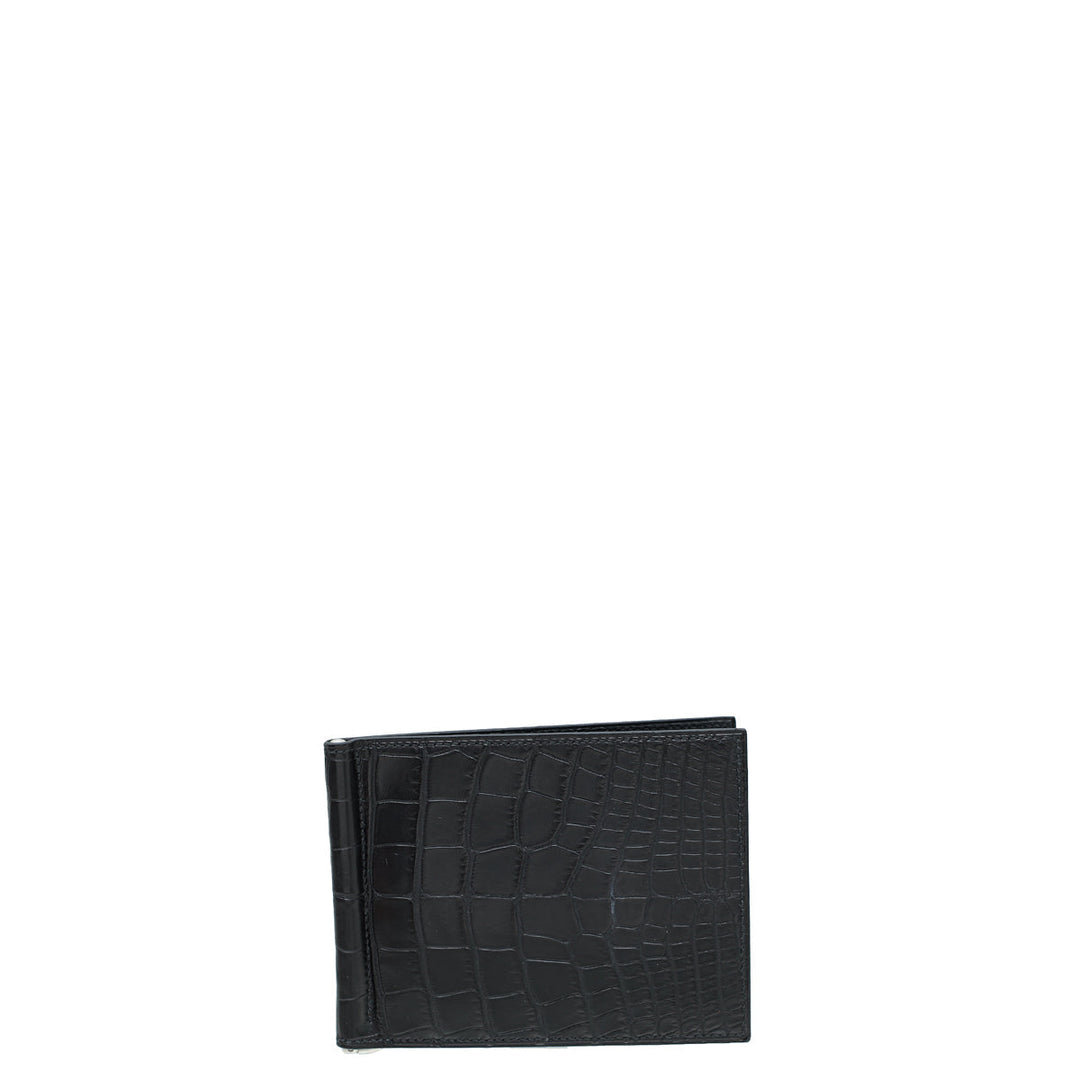 Hermes Noir Alligator Poker Mississippiensis Compact Wallet