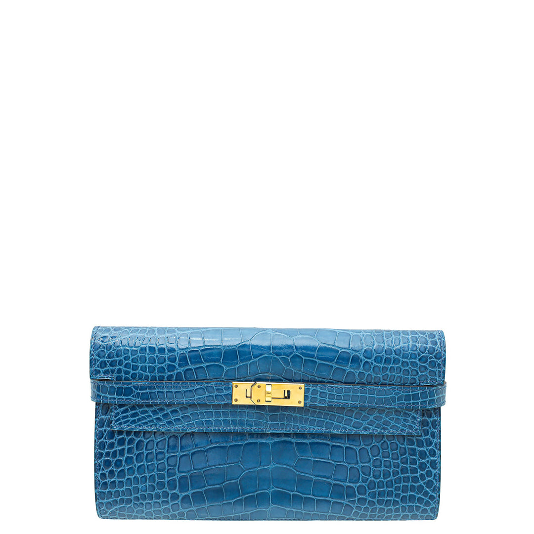 Top quality Hermes Bleu Izmir Alligator Kelly Classic Wallet