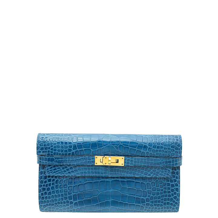 Top quality Hermes Bleu Izmir Alligator Kelly Classic Wallet