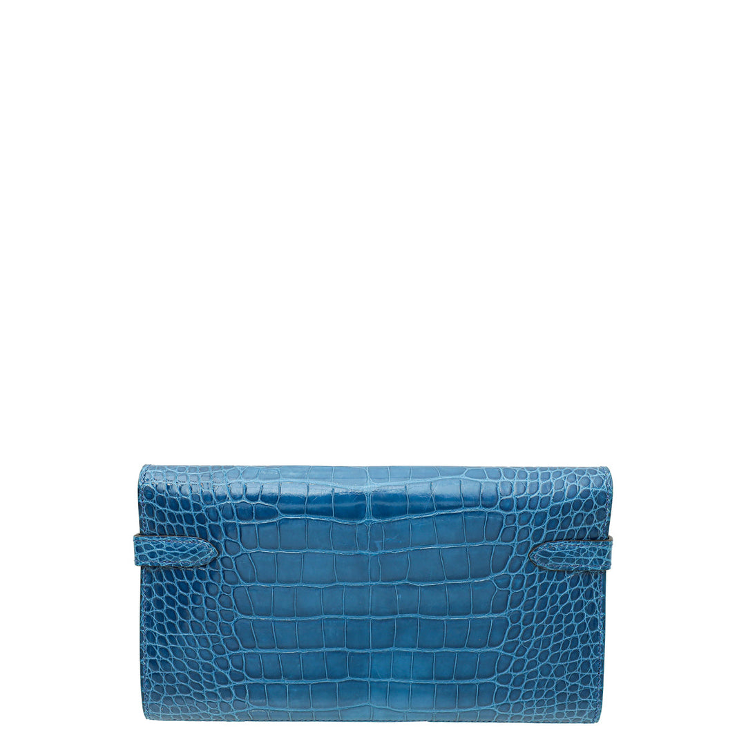 Top quality Hermes Bleu Izmir Alligator Kelly Classic Wallet